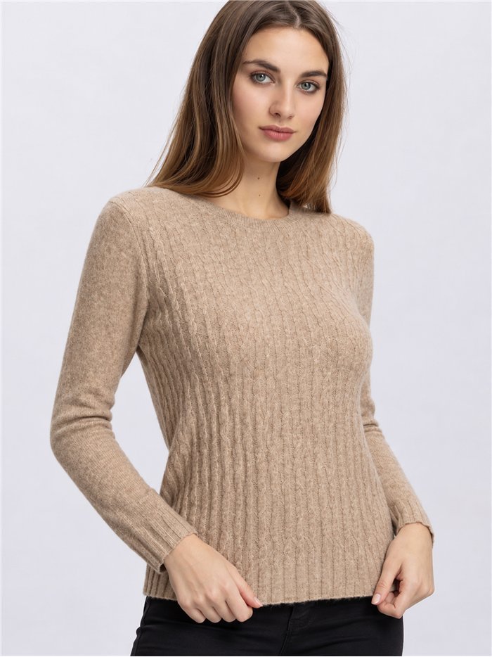 Rundhals-Zopfstrickpullover
