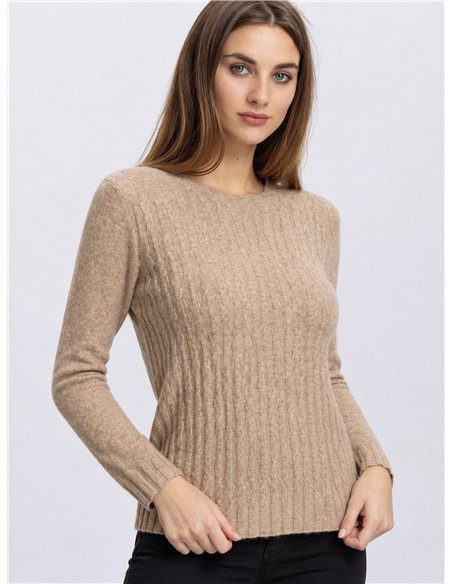Rundhals-Zopfstrickpullover
