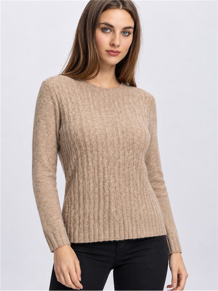 Rundhals-Zopfstrickpullover