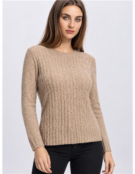Rundhals-Zopfstrickpullover