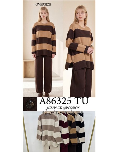 Completo maglione e pantaloni a righe
