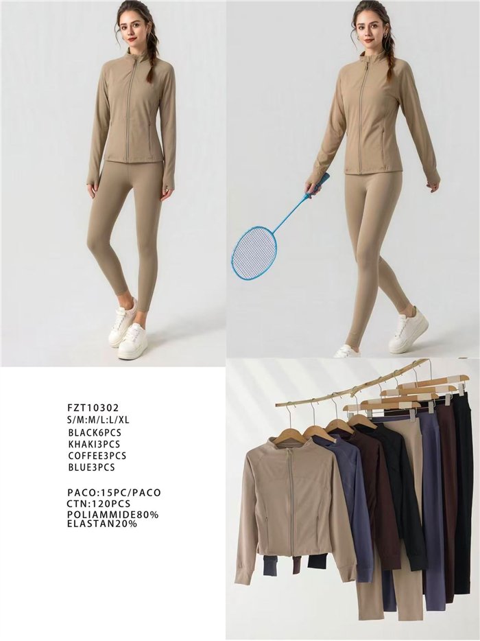 Completo composto da giacca e leggings in pile per lo yoga.