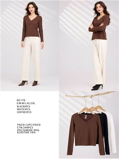 T-shirt a coste senza cuciture con pizzo 2