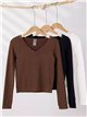 T-shirt a coste senza cuciture con pizzo