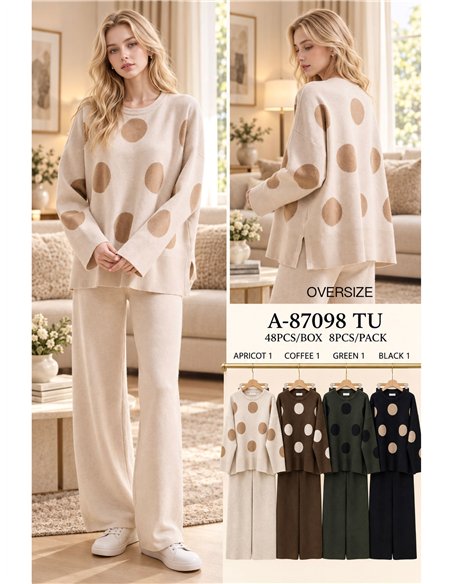 Polka dot knit sweater with trousers set