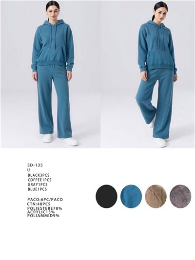 Conjunto de blusa de moletom com capuz e calça de tricô 2