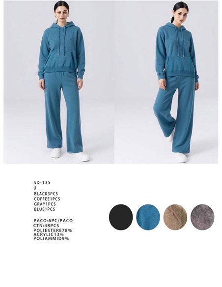 Conjunto de blusa de moletom com capuz e calça de tricô