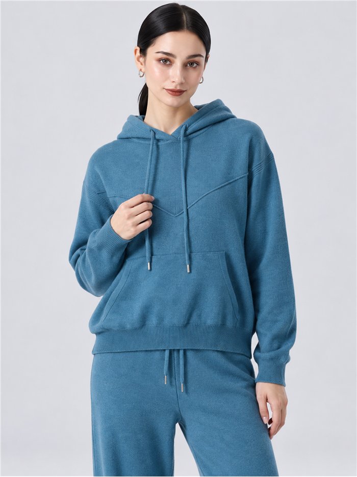 Conjunto de blusa de moletom com capuz e calça de tricô