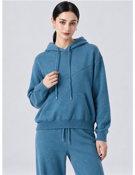Conjunto de blusa de moletom com capuz e calça de tricô