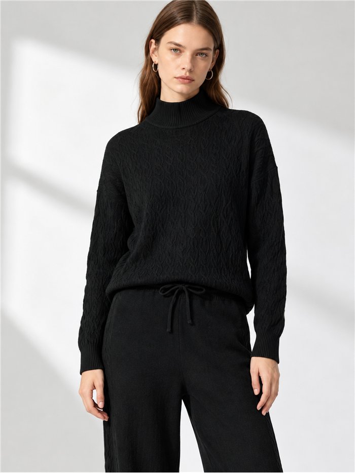 Set aus strukturiertem Rollkragenpullover und Hose
