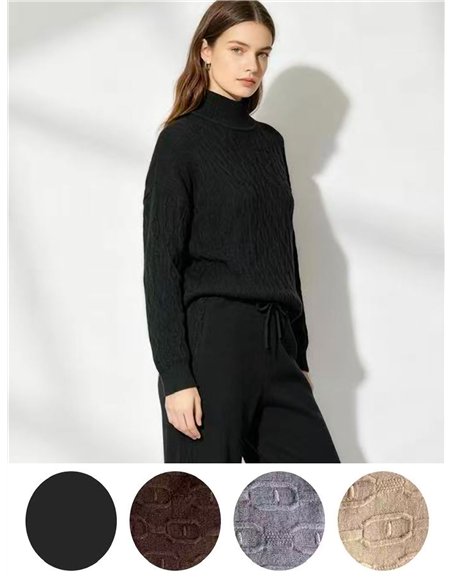 Set aus strukturiertem Rollkragenpullover und Hose