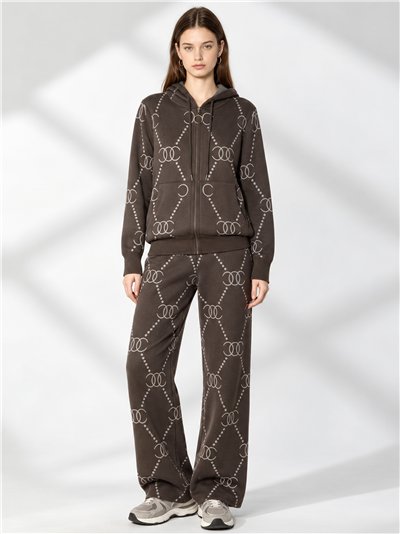 Conjunto chaqueta de punto estampado con capucha y pantalón