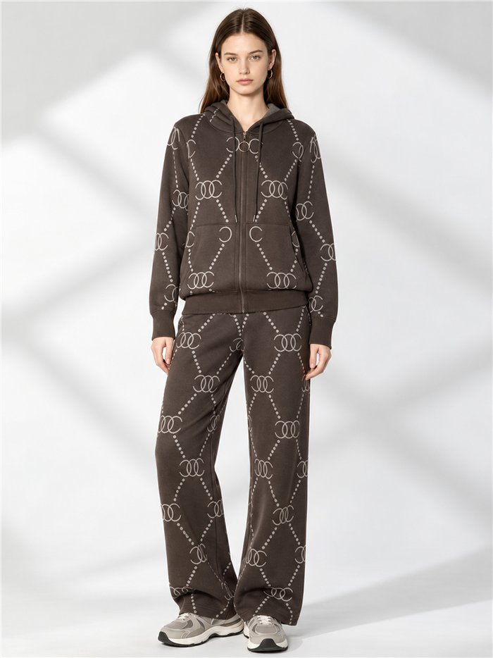 Conjunto chaqueta de punto estampado con capucha y pantalón