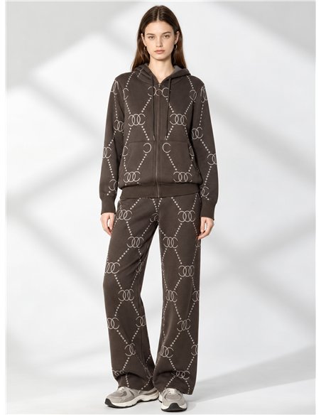 Conjunto chaqueta de punto estampado con capucha y pantalón