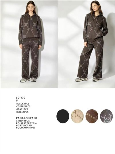 Conjunto chaqueta de punto estampado con capucha y pantalón 2