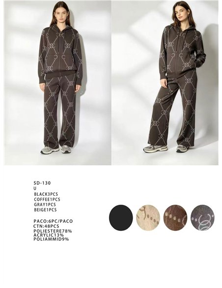 Conjunto chaqueta de punto estampado con capucha y pantalón