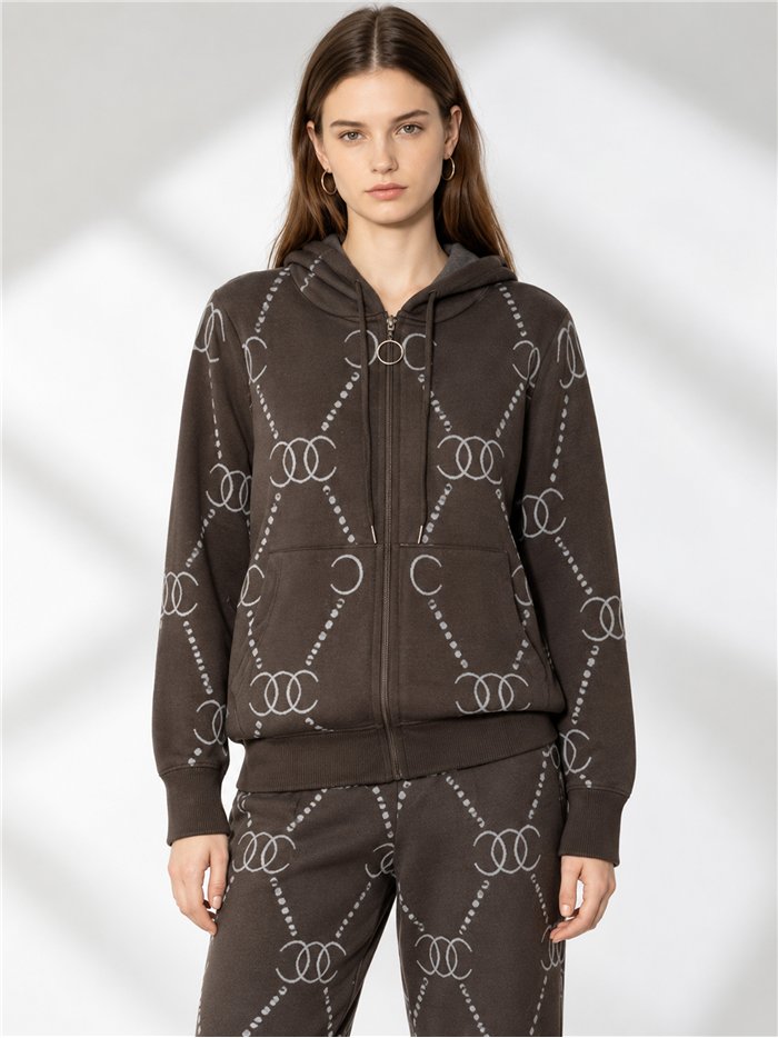 Conjunto chaqueta de punto estampado con capucha y pantalón