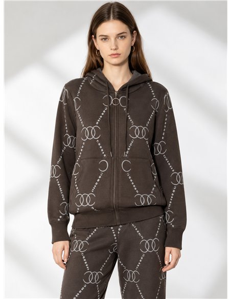 Conjunto chaqueta de punto estampado con capucha y pantalón