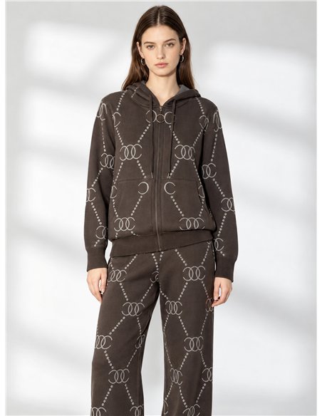 Conjunto chaqueta de punto estampado con capucha y pantalón