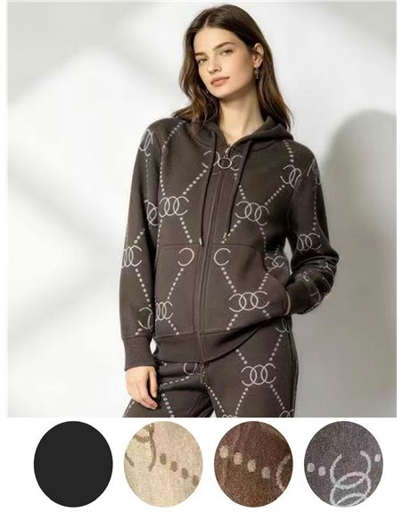 Conjunto chaqueta de punto estampado con capucha y pantalón