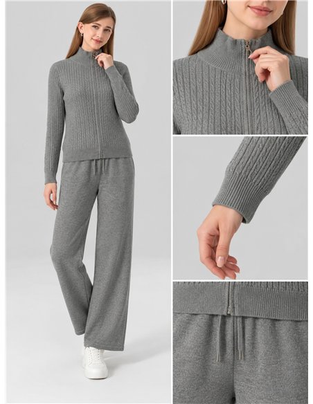 Conjunto chaqueta de punto cuello alto y pantalón