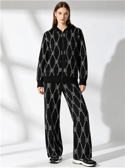 Conjunto chaqueta de punto estampado con capucha y pantalón
