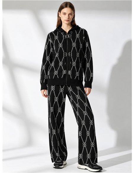 Conjunto chaqueta de punto estampado con capucha y pantalón