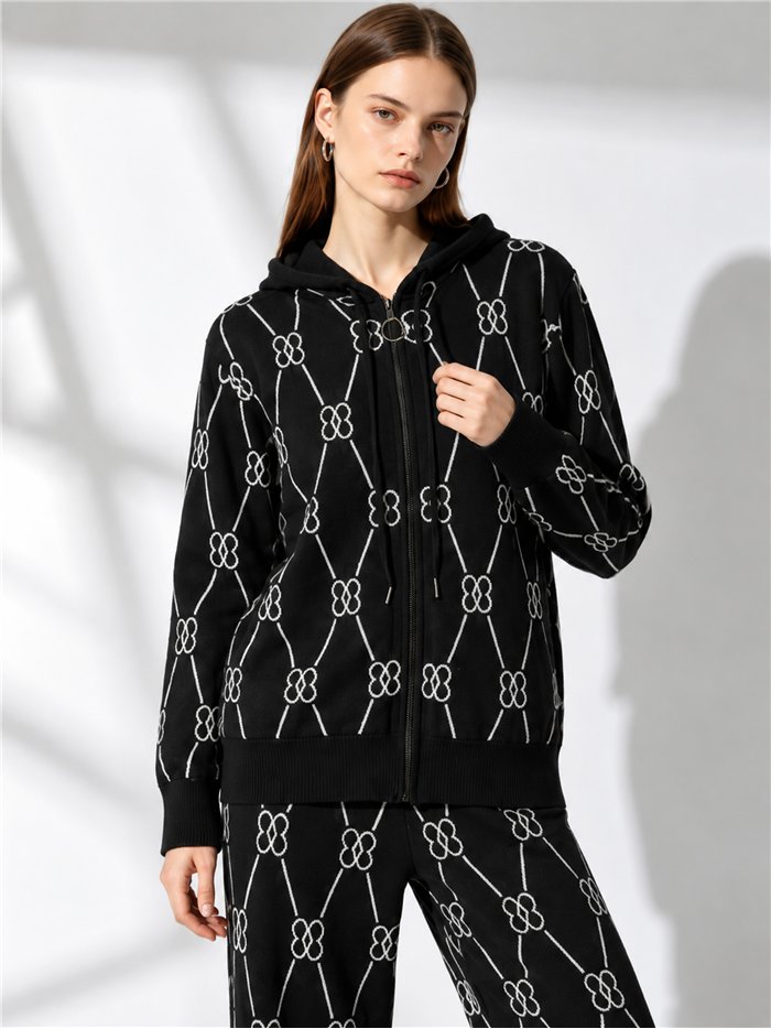 Conjunto chaqueta de punto estampado con capucha y pantalón