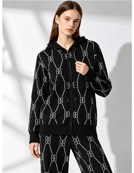 Conjunto chaqueta de punto estampado con capucha y pantalón