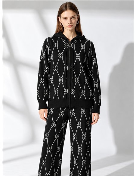 Conjunto chaqueta de punto estampado con capucha y pantalón