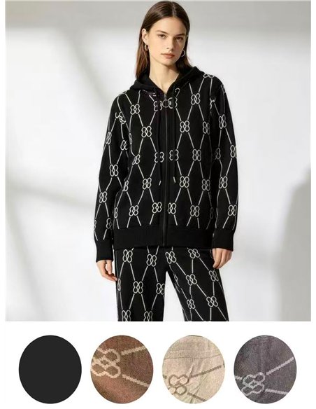 Conjunto chaqueta de punto estampado con capucha y pantalón