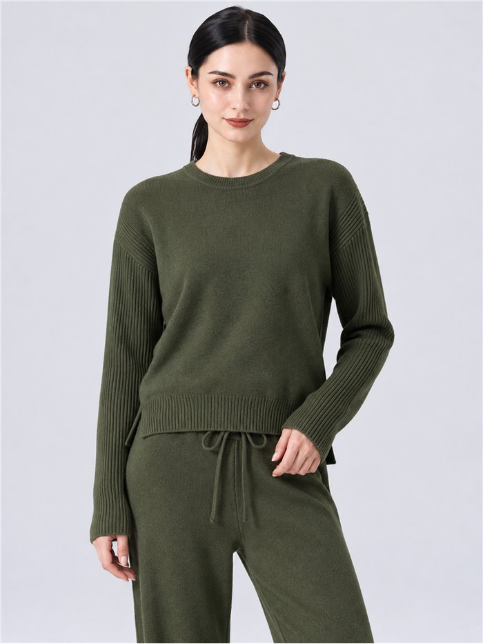 Knitted sweater and wide leg trouser set