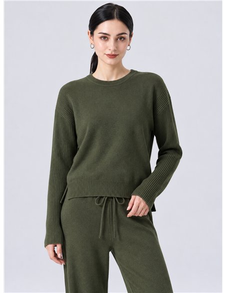 Knitted sweater and wide leg trouser set