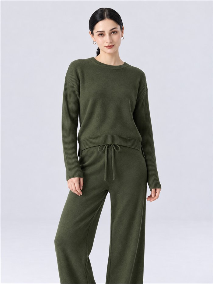 Knitted sweater and wide leg trouser set