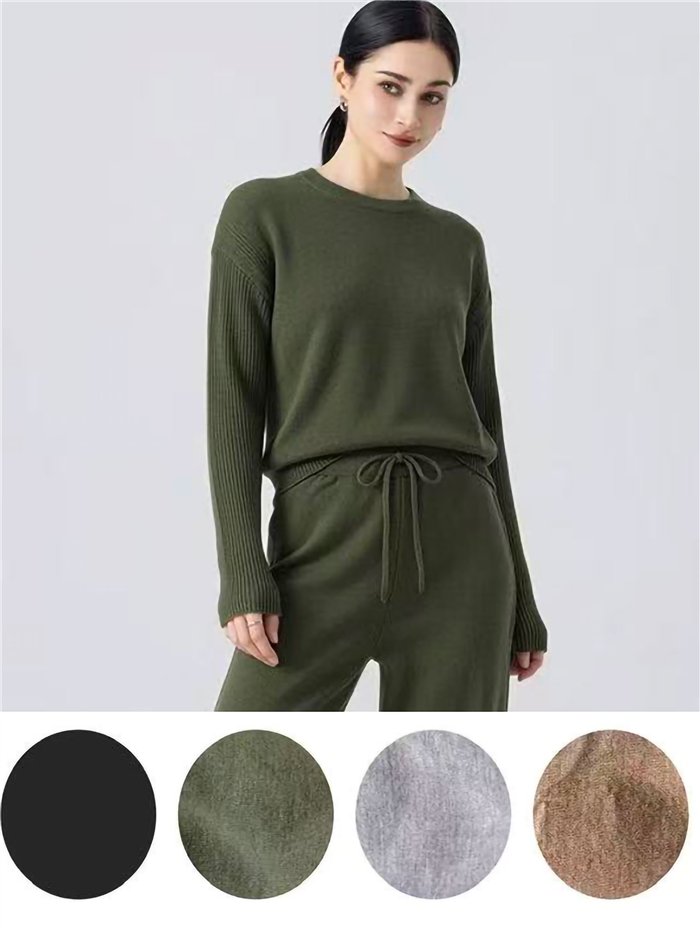 Knitted sweater and wide leg trouser set