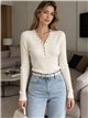 Gerippter V-Ausschnitt-Pullover mit Metallic-Details