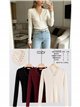 Gerippter V-Ausschnitt-Pullover mit Metallic-Details