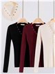 Gerippter V-Ausschnitt-Pullover mit Metallic-Details