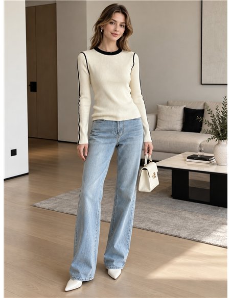 Camisa canelada com detalhes contrastantes