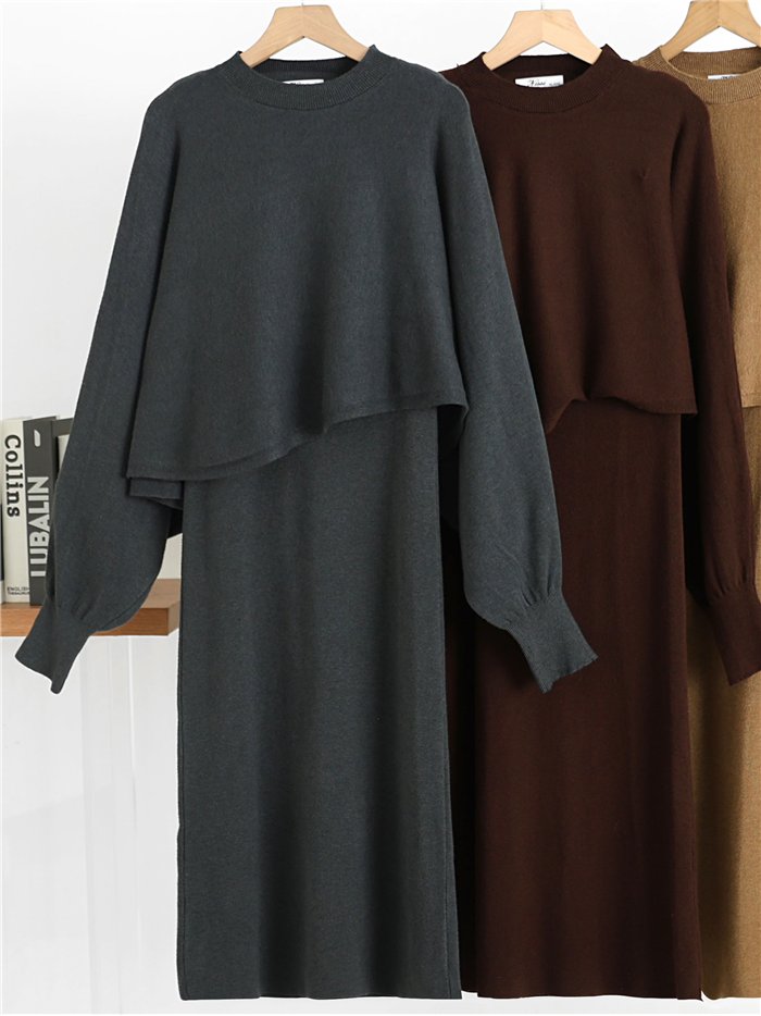 Set aus asymmetrischem Pullover und Midikleid