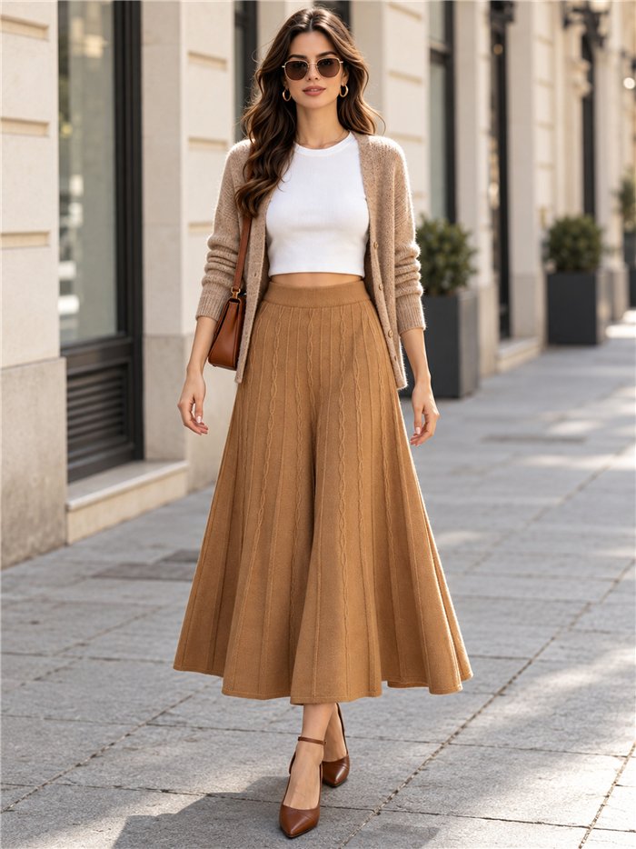 Falda midi de punto trenzado
