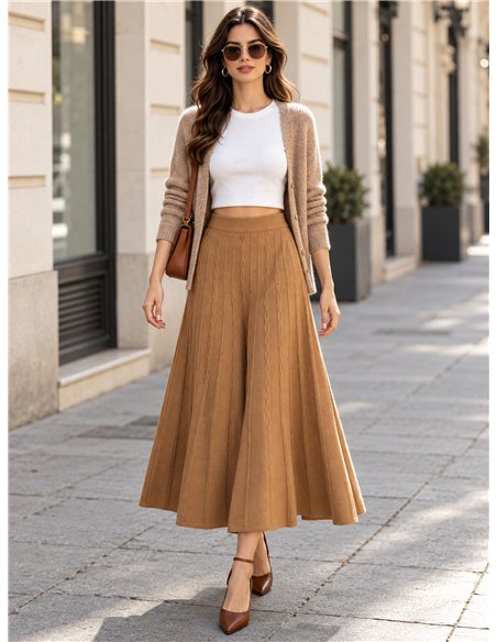 Falda midi de punto trenzado