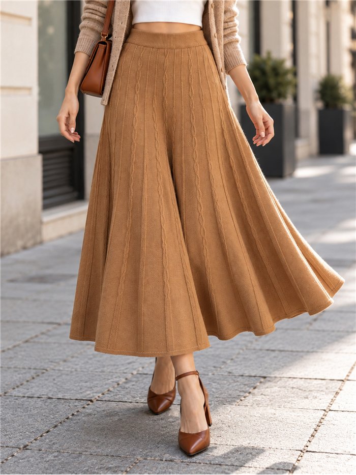 Falda midi de punto trenzado