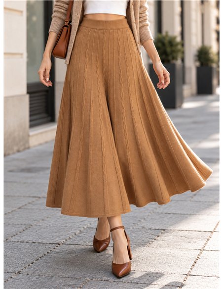 Falda midi de punto trenzado