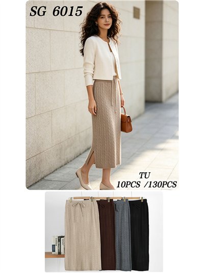 Falda midi de punto trenzado con cordón 2