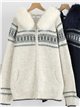 Giacca in maglia jacquard con cappuccio in pelliccia