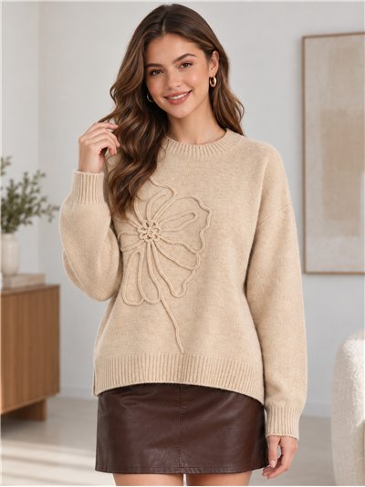 Pull en maille à lacets fleuris