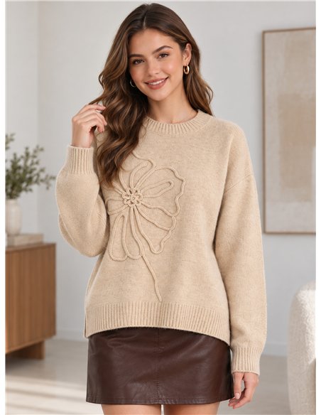 Pull en maille à lacets fleuris