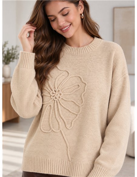 Pull en maille à lacets fleuris
