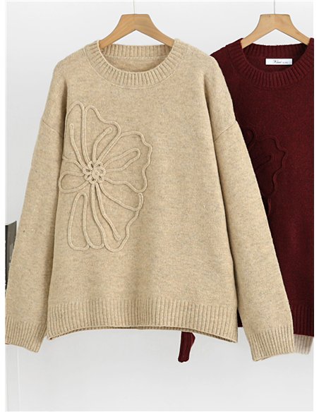 Pull en maille à lacets fleuris